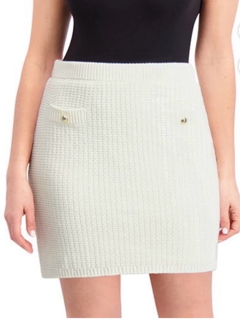 French Connection Sweater Textured Ivory Knit Mini Skirt